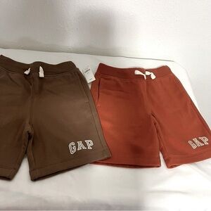 Gap Kids Relaxed Fleece Small Logo Pull-On Shorts Brown & Burnt Orange EUC